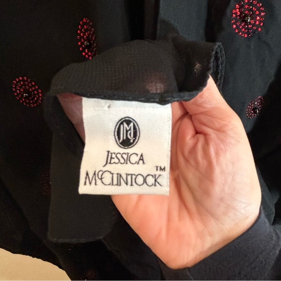 JESSICA MCCLINTOCK Red Rhinestone Circles Round Black Beads Beach Coverup Kimono - Picture 5 of 9